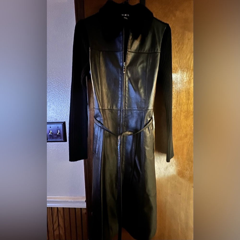Black leather and ribbed midi dress